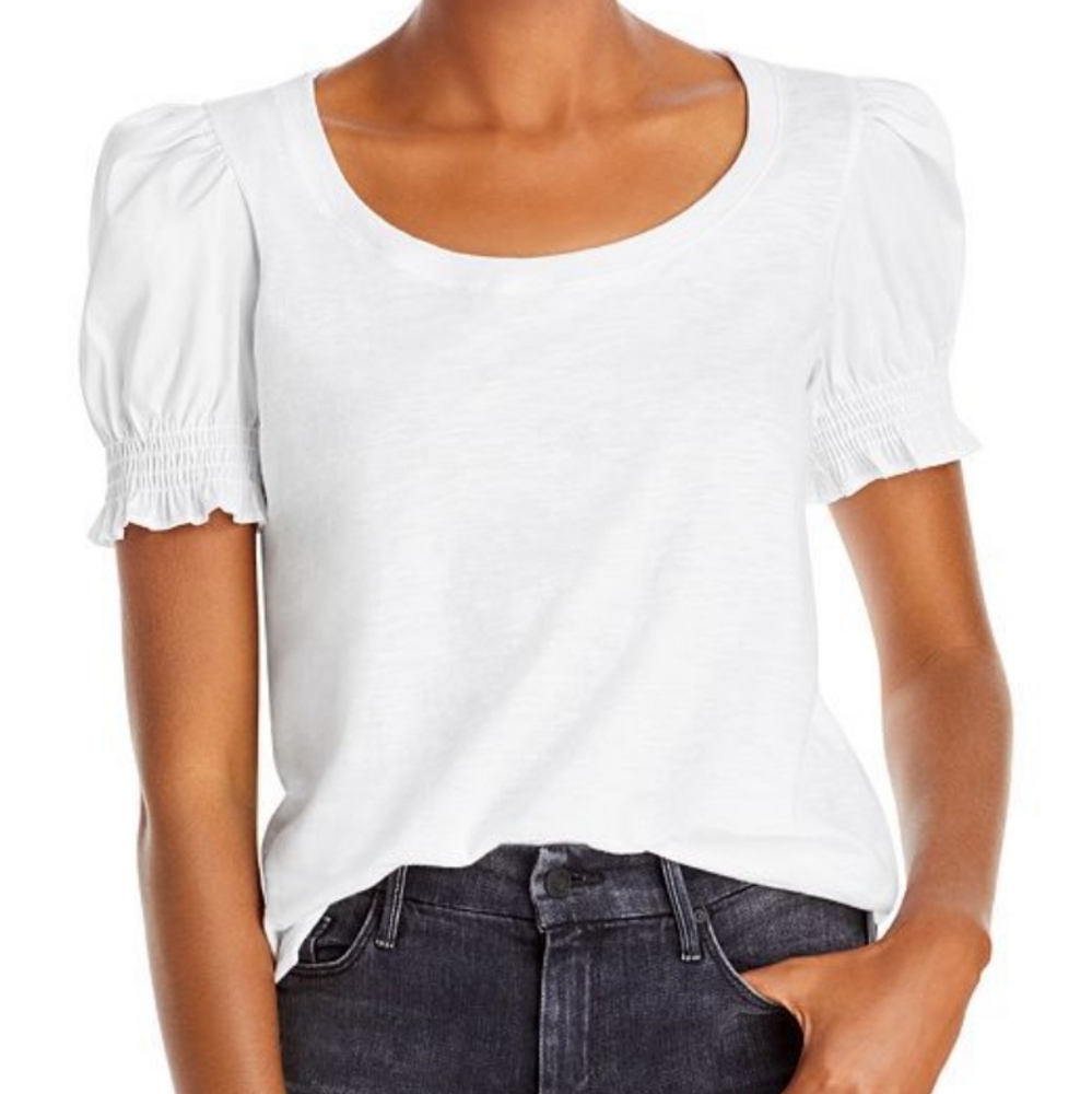 Cinq a Sept Navy Blue Valnecia short Puff Sleeve Scoop Neck Top